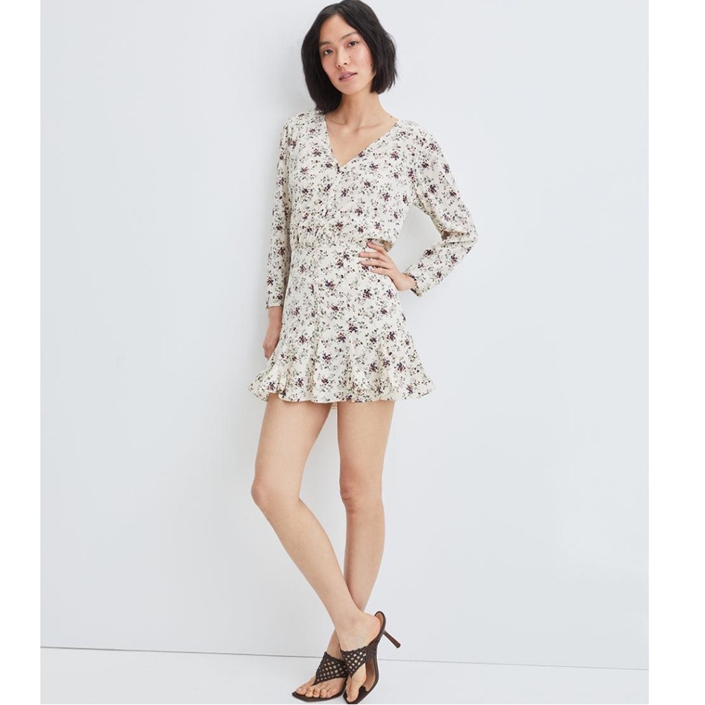 VERONICA BEARD "Riggins" Floral Silk Crepe Flounce Hem Mini Dress Sz 6